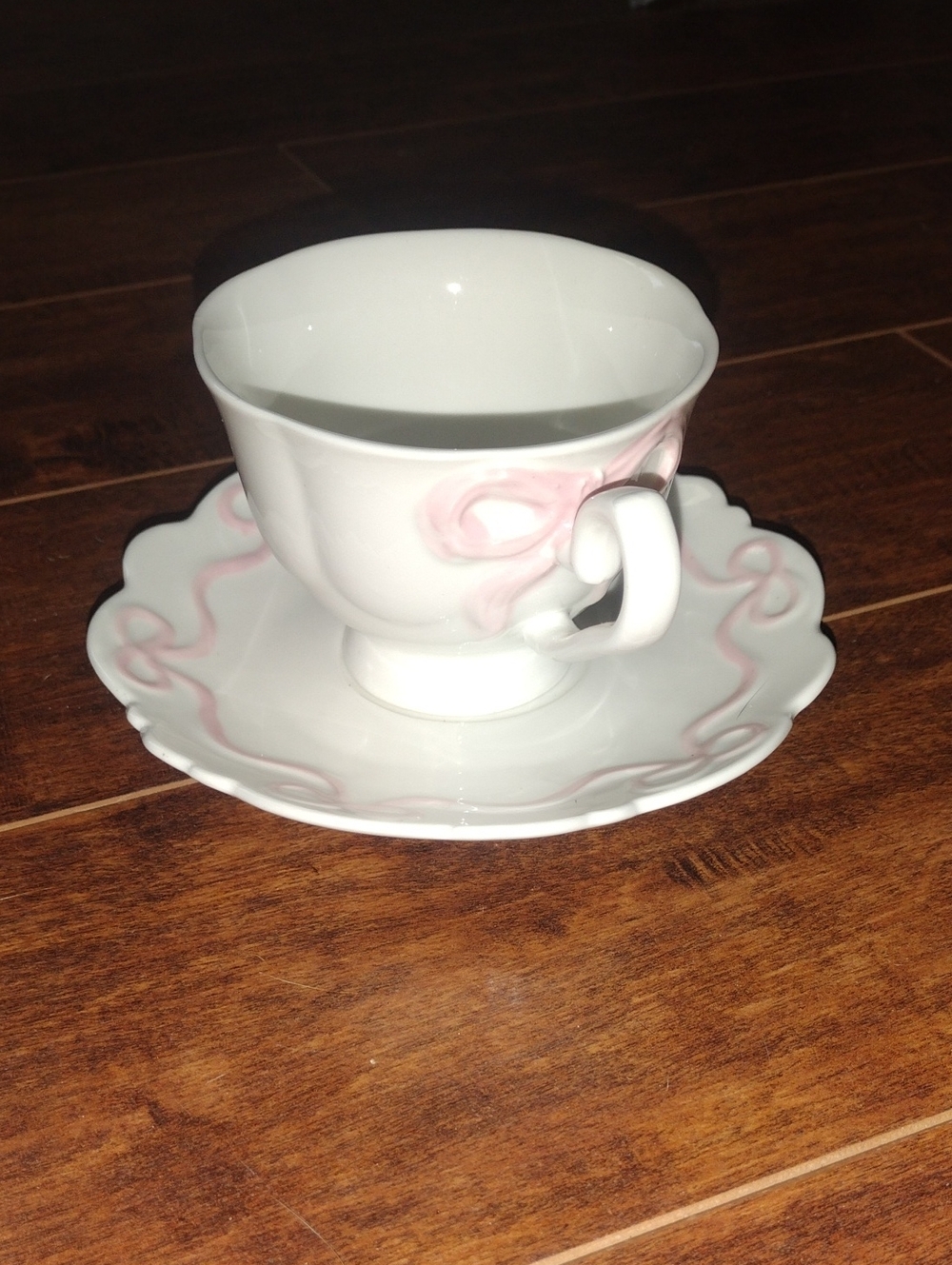 Porcelain White Teacup and Saucer with Soft Pink Accent